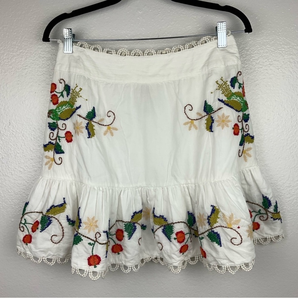 FARM Rio Off White Skirt with Colorful Embroidery
